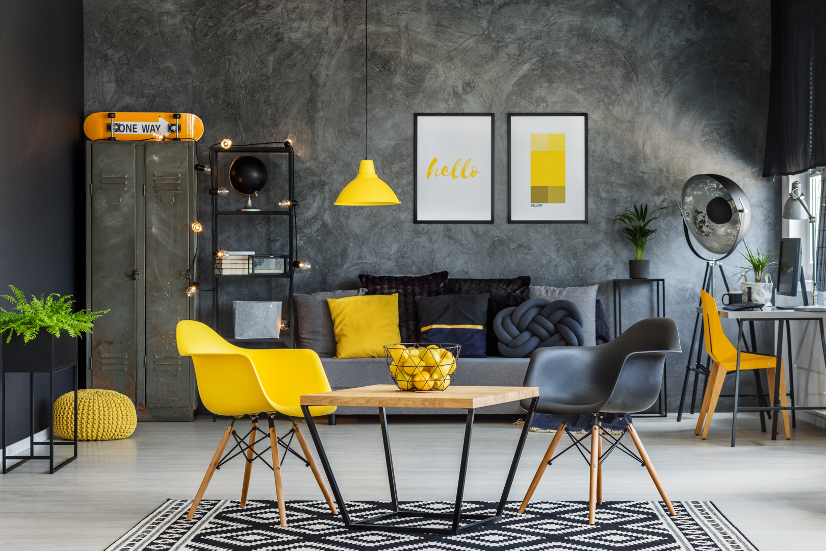 Yellow and gray industrial office